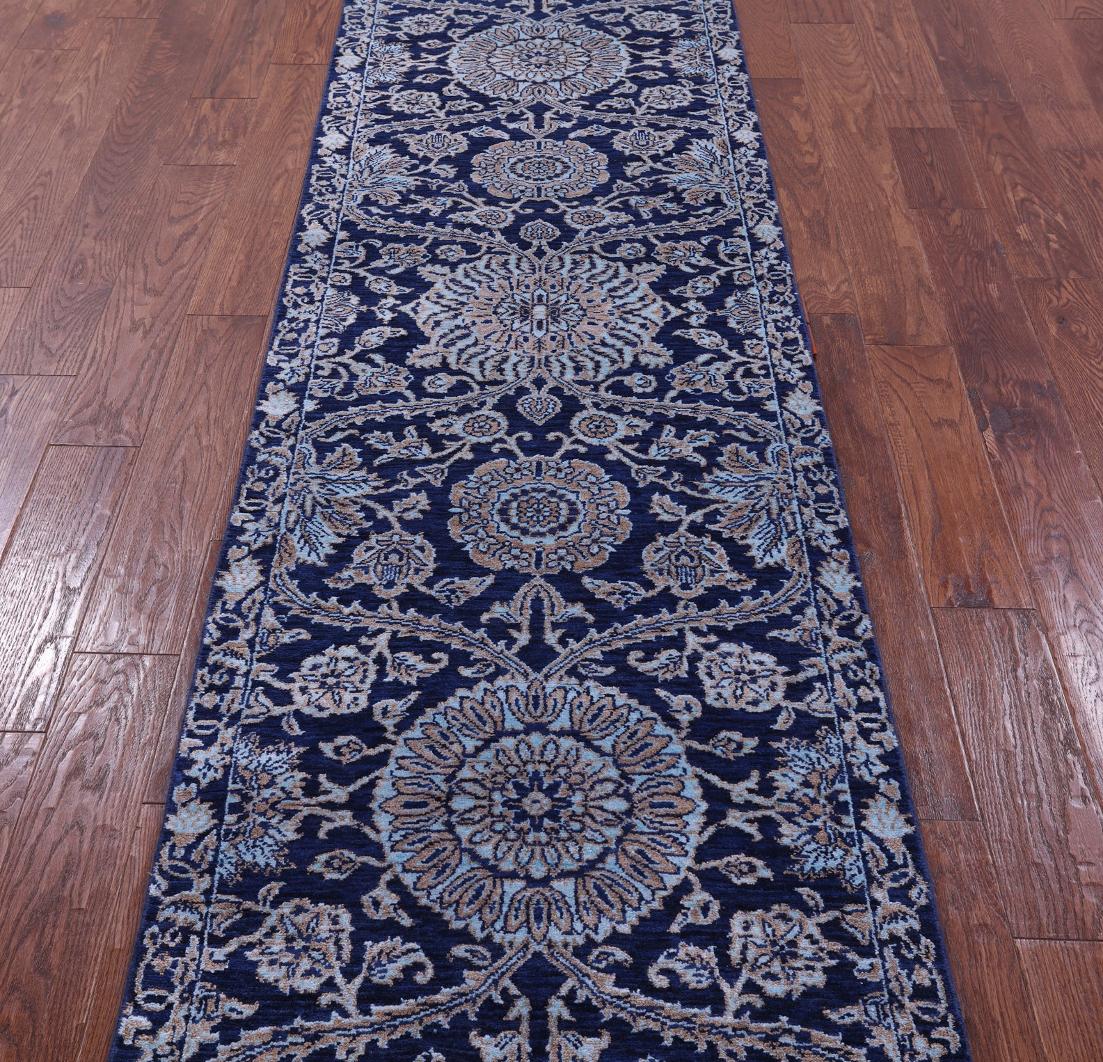 Blue Persian Tabriz Hand Knotted Wool & Silk Runner Rug - 2' 7" X 9' 11" - Golden Nile