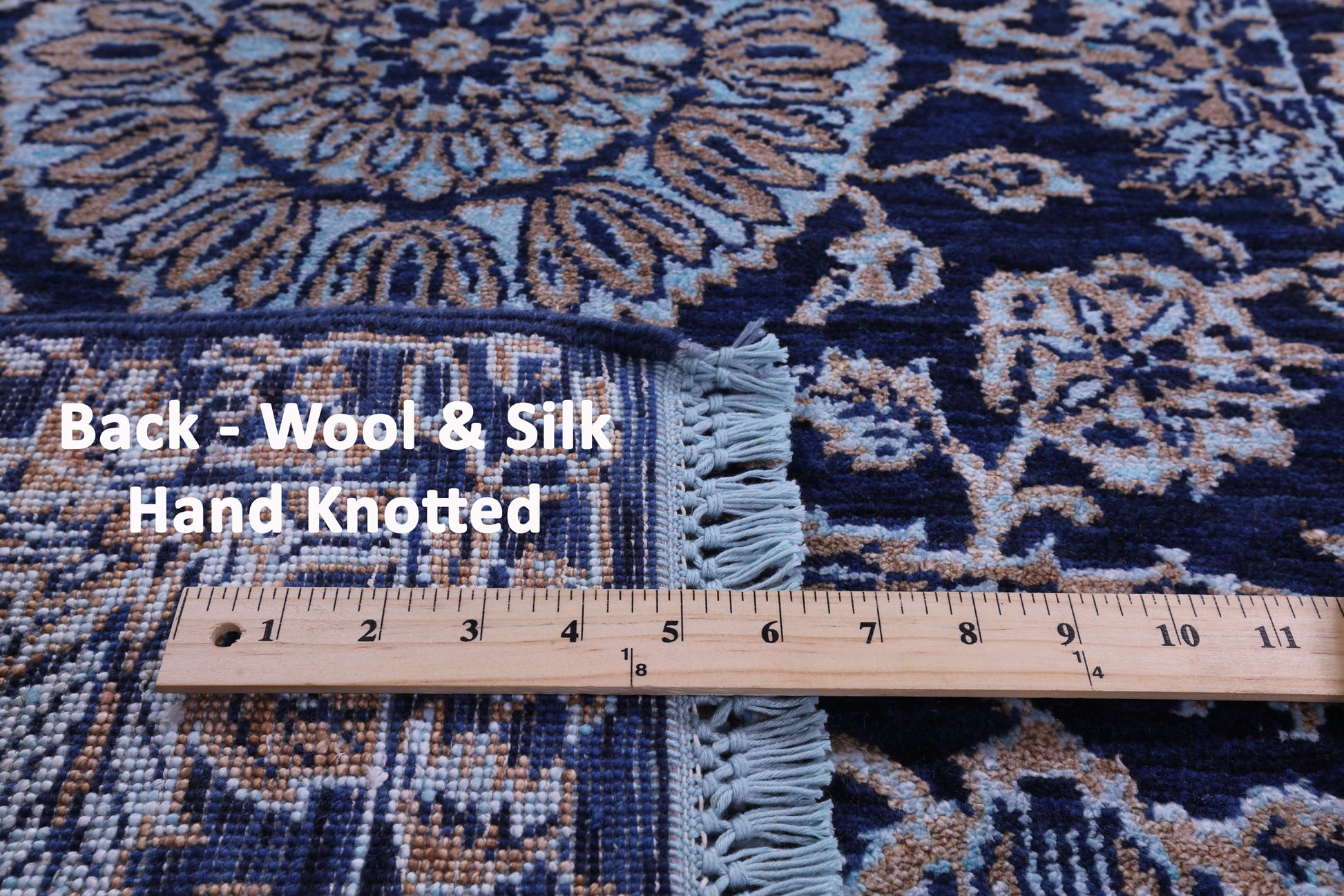 Blue Persian Tabriz Hand Knotted Wool & Silk Runner Rug - 2' 7" X 9' 11" - Golden Nile