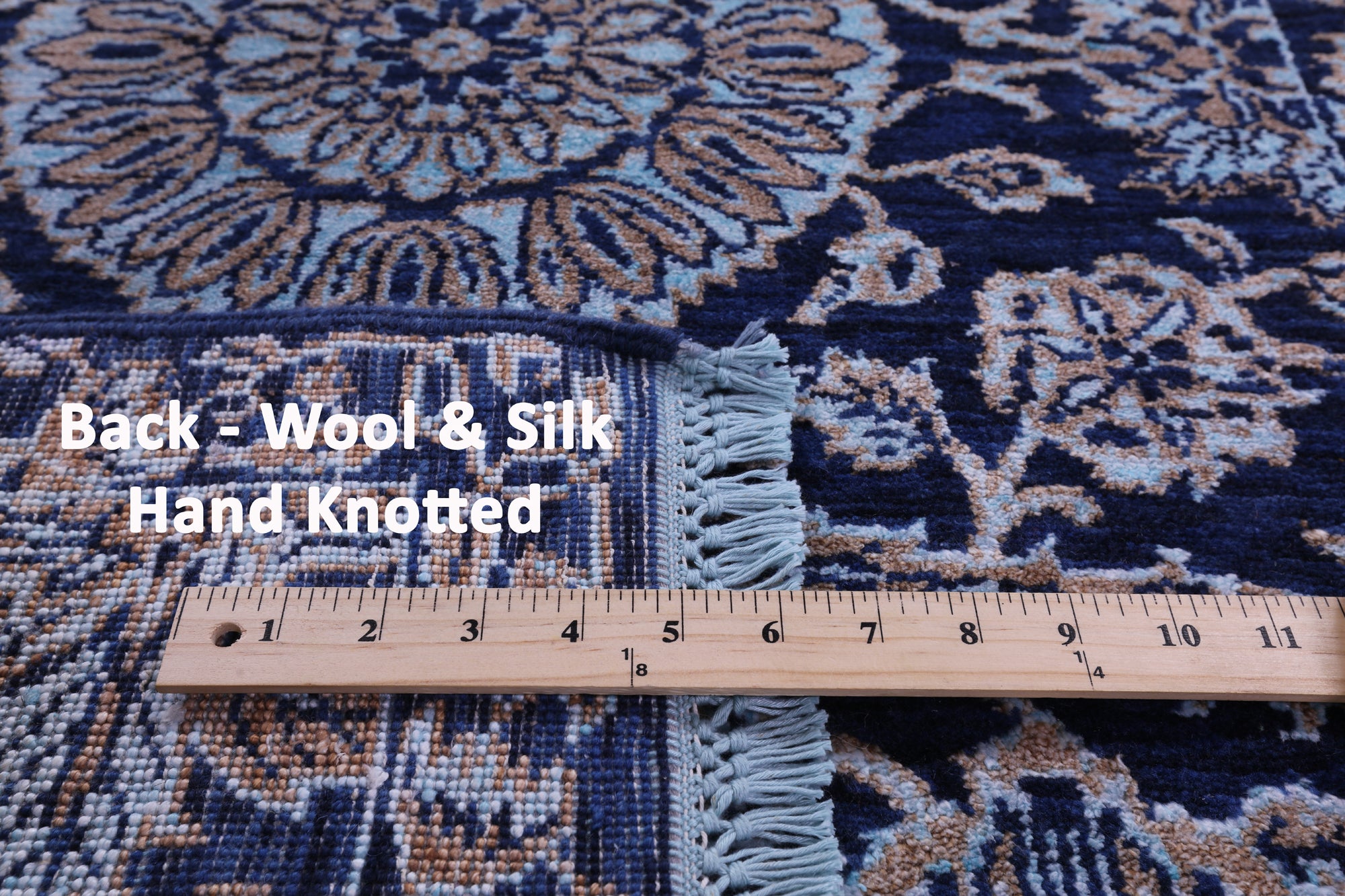 Blue Persian Tabriz Hand Knotted Wool & Silk Runner Rug - 2' 7" X 9' 11" - Golden Nile