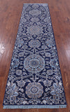 Blue Persian Hand Knotted Wool & Silk Runner Rug - 2' 8" X 9' 11" - Golden Nile