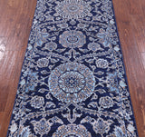 Blue Persian Hand Knotted Wool & Silk Runner Rug - 2' 8" X 9' 11" - Golden Nile