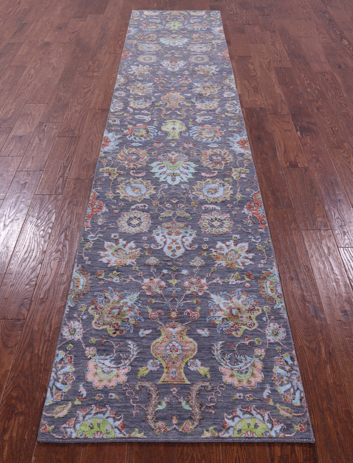 Grey Persian Tabriz Hand Knotted Wool & Silk Runner Rug - 2' 7" X 12' 2" - Golden Nile