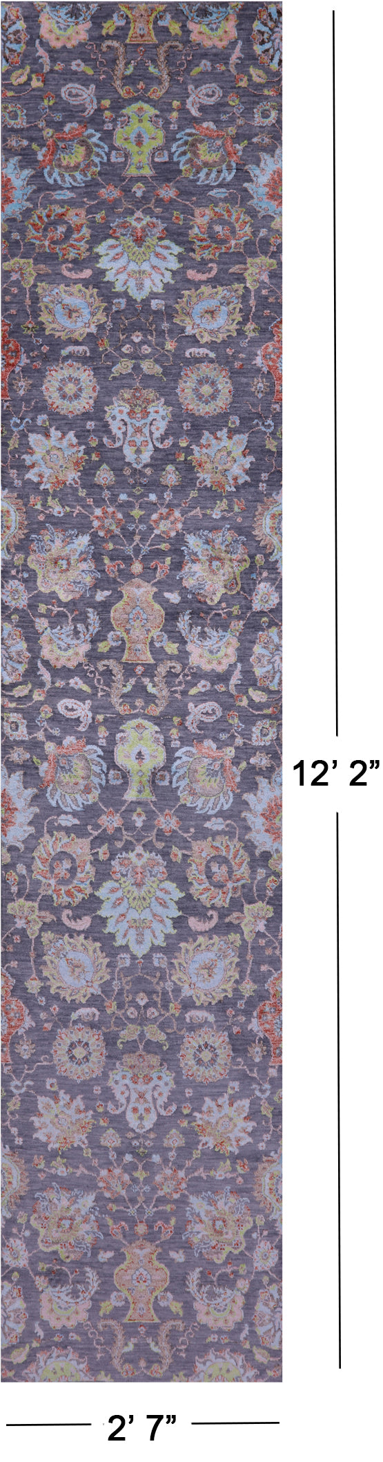 Grey Persian Tabriz Hand Knotted Wool & Silk Runner Rug - 2' 7" X 12' 2" - Golden Nile