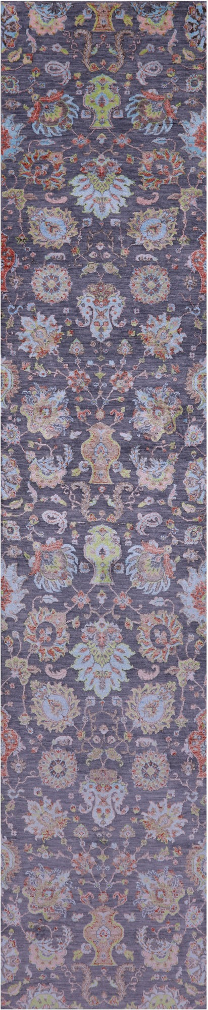 Grey Persian Tabriz Hand Knotted Wool & Silk Runner Rug - 2' 7" X 12' 2" - Golden Nile