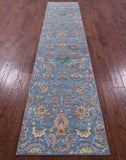 Blue Persian Tabriz Handmade Wool & Silk Runner Rug - 2' 6" X 11' 11" - Golden Nile