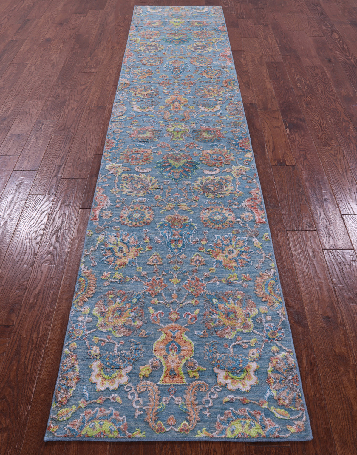 Blue Persian Tabriz Handmade Wool & Silk Runner Rug - 2' 6" X 11' 11" - Golden Nile