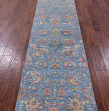 Blue Persian Tabriz Handmade Wool & Silk Runner Rug - 2' 6" X 11' 11" - Golden Nile