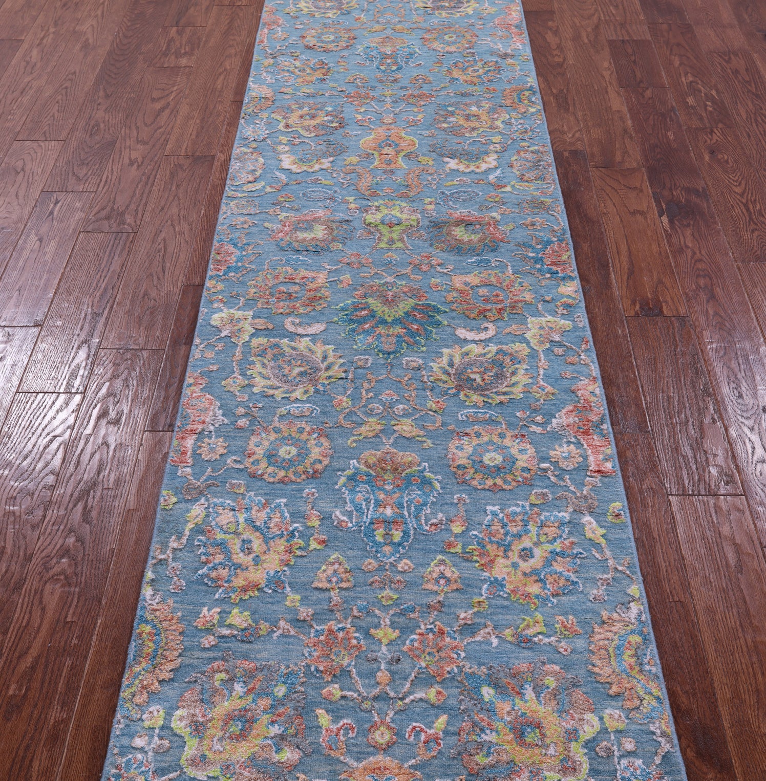 Blue Persian Tabriz Handmade Wool & Silk Runner Rug - 2' 6" X 11' 11" - Golden Nile