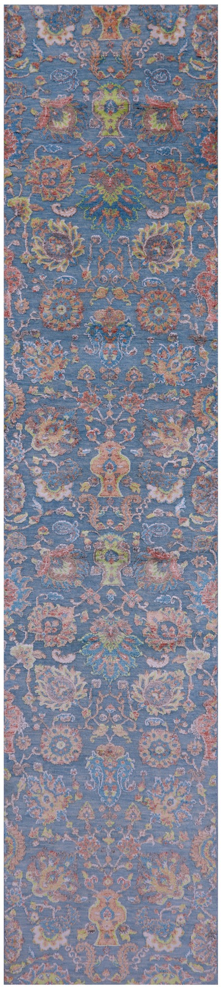 Blue Persian Tabriz Handmade Wool & Silk Runner Rug - 2' 6" X 11' 11" - Golden Nile