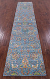 Blue Persian Tabriz Hand Knotted Wool & Silk Runner Rug - 2' 7" X 11' 11" - Golden Nile