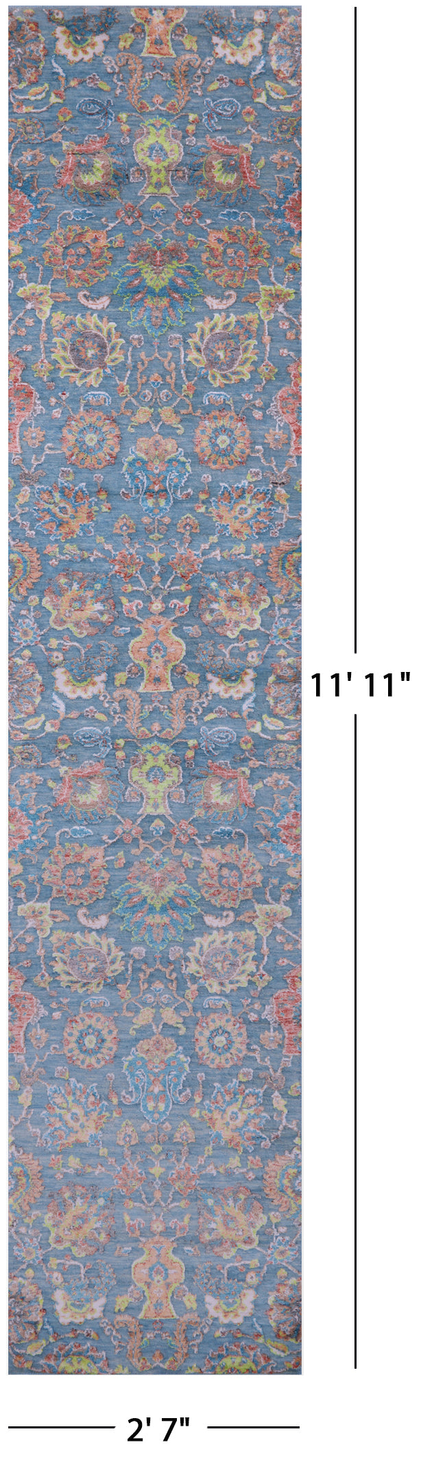 Blue Persian Tabriz Hand Knotted Wool & Silk Runner Rug - 2' 7" X 11' 11" - Golden Nile