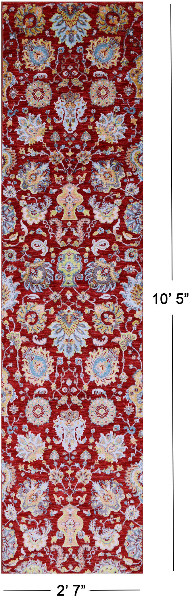 Red Persian Tabriz Hand Knotted Wool & Silk Runner Rug - 2' 7" X 10' 5" - Golden Nile