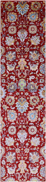 Red Persian Tabriz Hand Knotted Wool & Silk Runner Rug - 2' 7" X 10' 5" - Golden Nile