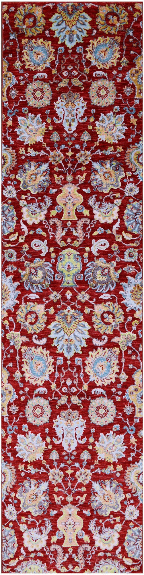 Red Persian Tabriz Hand Knotted Wool & Silk Runner Rug - 2' 7" X 10' 5" - Golden Nile