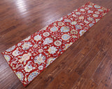 Red Persian Tabriz Hand Knotted Wool & Silk Runner Rug - 2' 7" X 10' 5" - Golden Nile