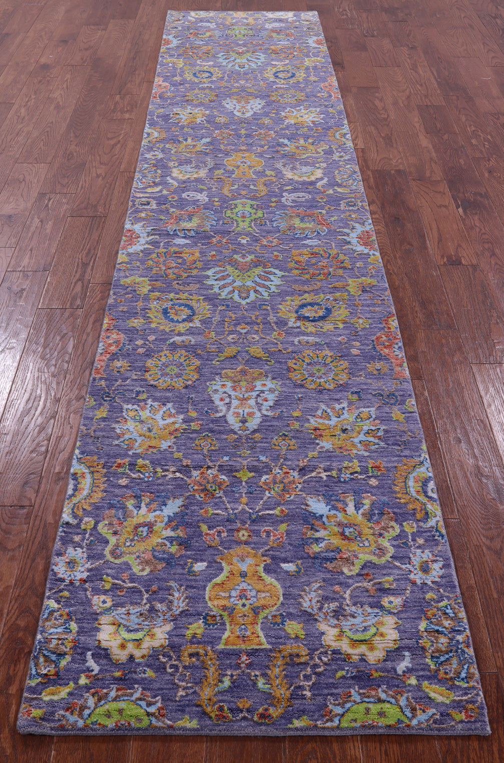 Purple Persian Tabriz Hand Knotted Wool & Silk Runner Rug - 2' 7" X 12' 6" - Golden Nile