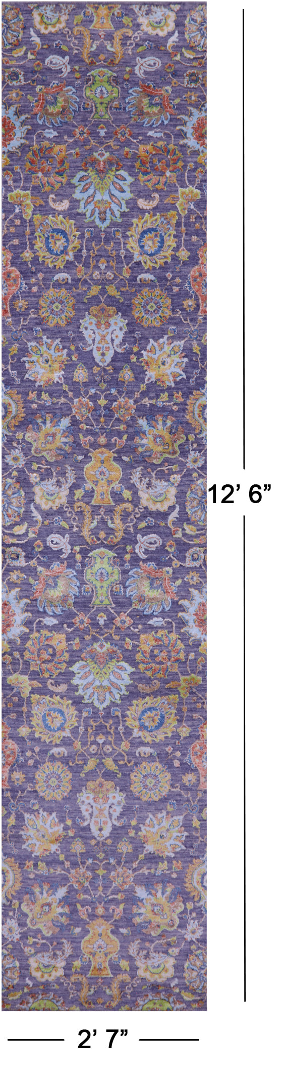 Purple Persian Tabriz Hand Knotted Wool & Silk Runner Rug - 2' 7" X 12' 6" - Golden Nile