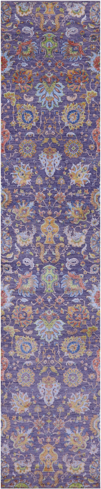 Purple Persian Tabriz Hand Knotted Wool & Silk Runner Rug - 2' 7" X 12' 6" - Golden Nile