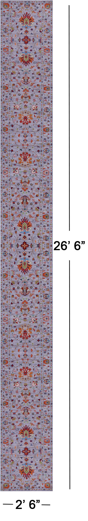 Grey Persian Tabriz Hand Knotted Wool Runner Rug - 2' 6" X 26' 6" - Golden Nile
