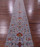 Grey Persian Tabriz Hand Knotted Wool Runner Rug - 2' 6" X 26' 6" - Golden Nile