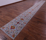 Grey Persian Tabriz Hand Knotted Wool Runner Rug - 2' 6" X 26' 6" - Golden Nile