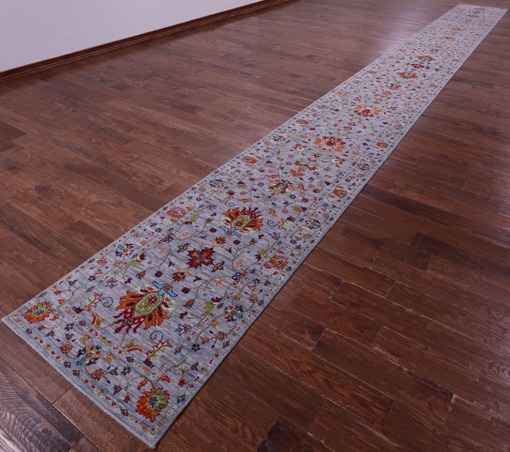 Grey Persian Tabriz Hand Knotted Wool Runner Rug - 2' 6" X 26' 6" - Golden Nile