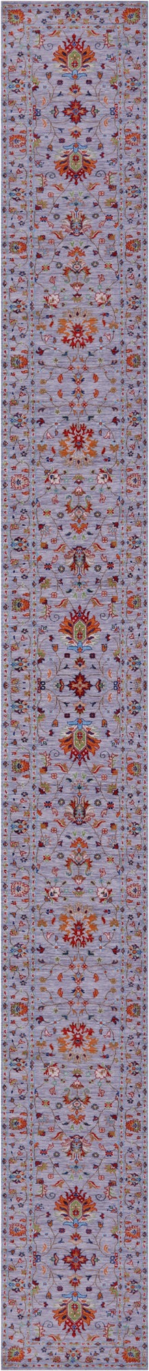 Grey Persian Tabriz Hand Knotted Wool Runner Rug - 2' 6" X 26' 6" - Golden Nile