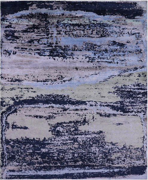 Abstract Contemporary Hand Knotted Wool & Silk Rug - 8' 1" X 10' 0" - Golden Nile