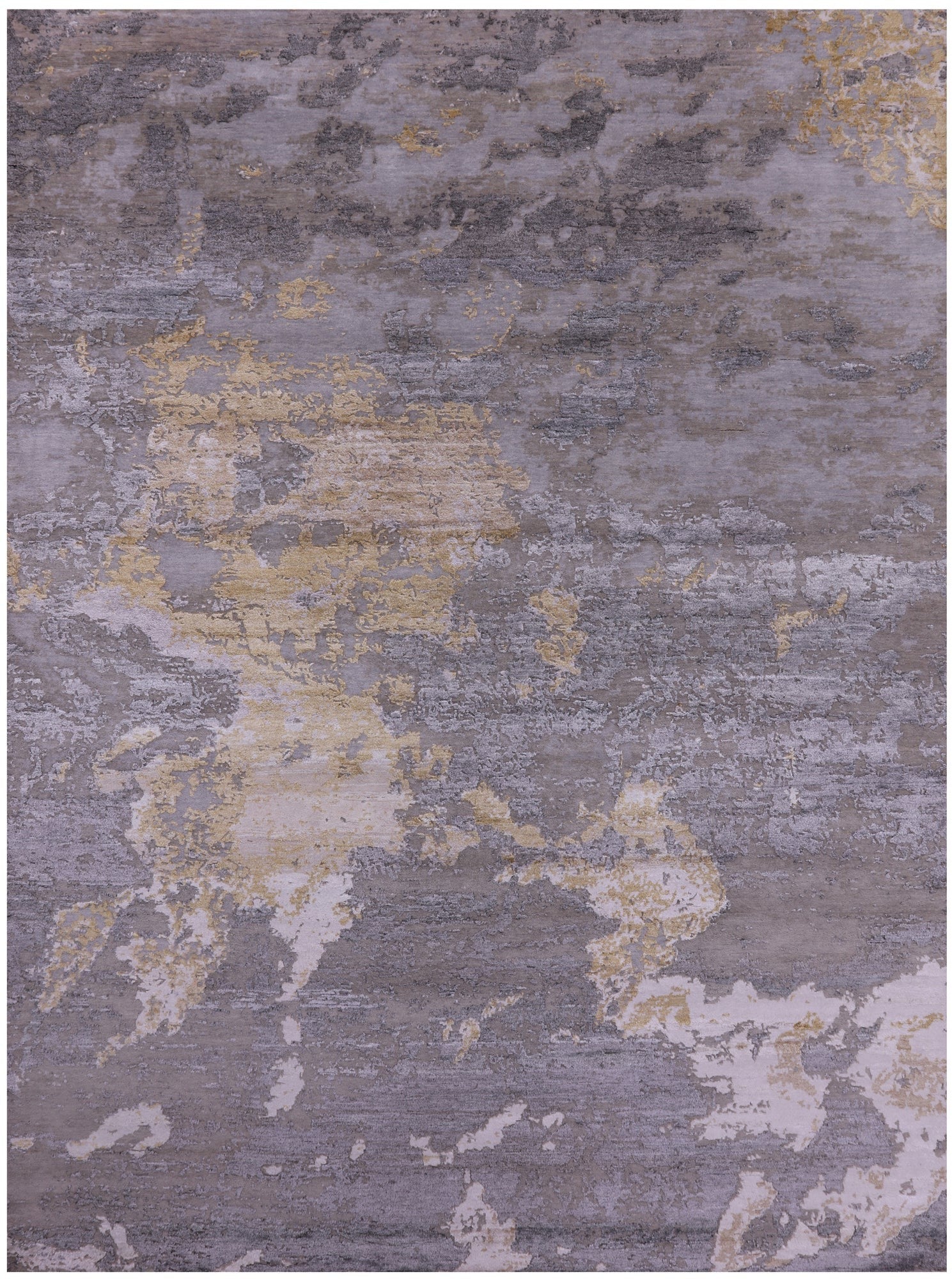 Abstract Contemporary Hand Knotted Wool & Silk Rug - 8' 11" X 11' 11" - Golden Nile