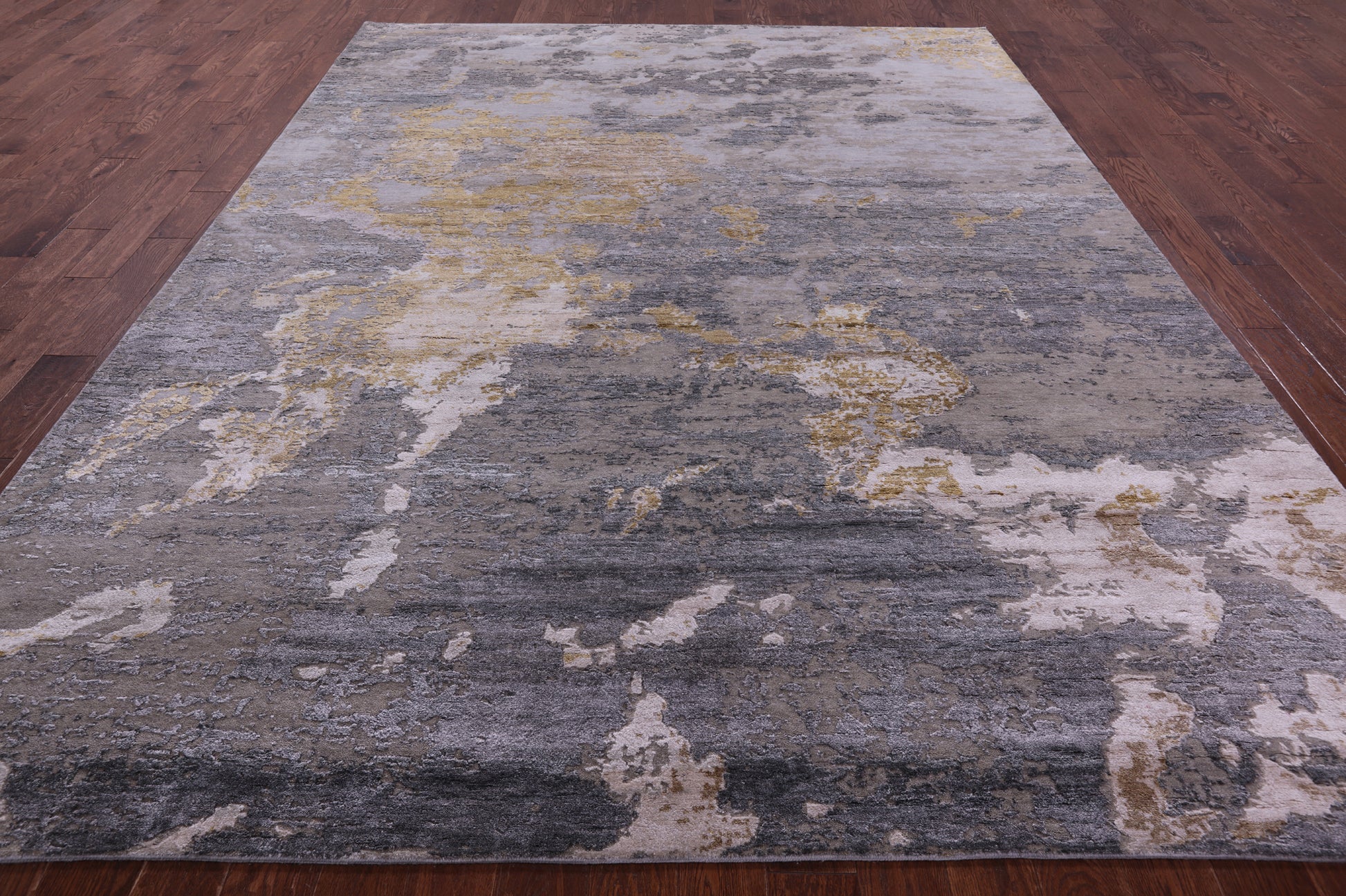 Abstract Contemporary Hand Knotted Wool & Silk Rug - 8' 11" X 11' 11" - Golden Nile