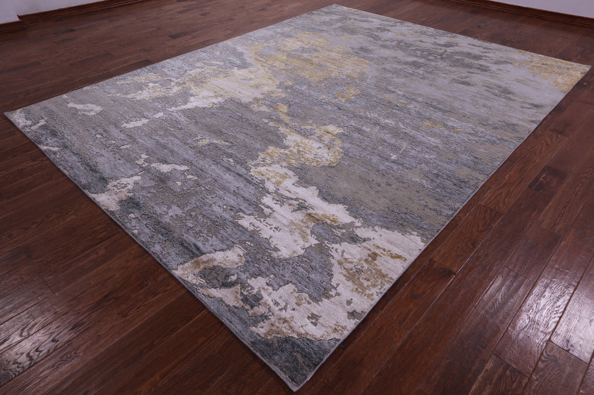 Abstract Contemporary Hand Knotted Wool & Silk Rug - 8' 11" X 11' 11" - Golden Nile