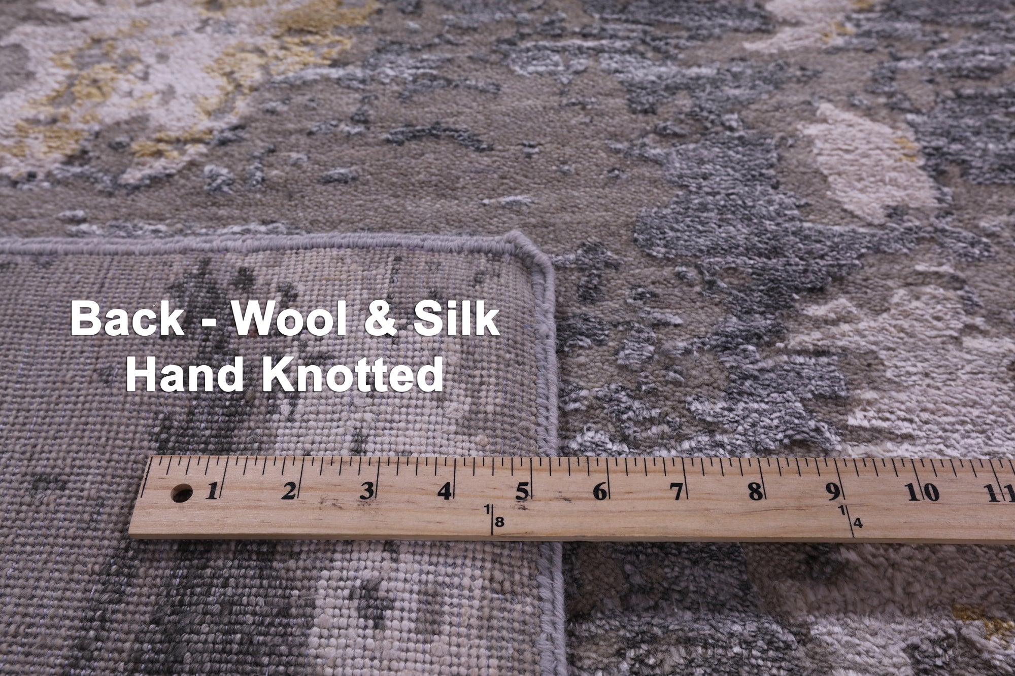 Abstract Contemporary Hand Knotted Wool & Silk Rug - 8' 11" X 11' 11" - Golden Nile