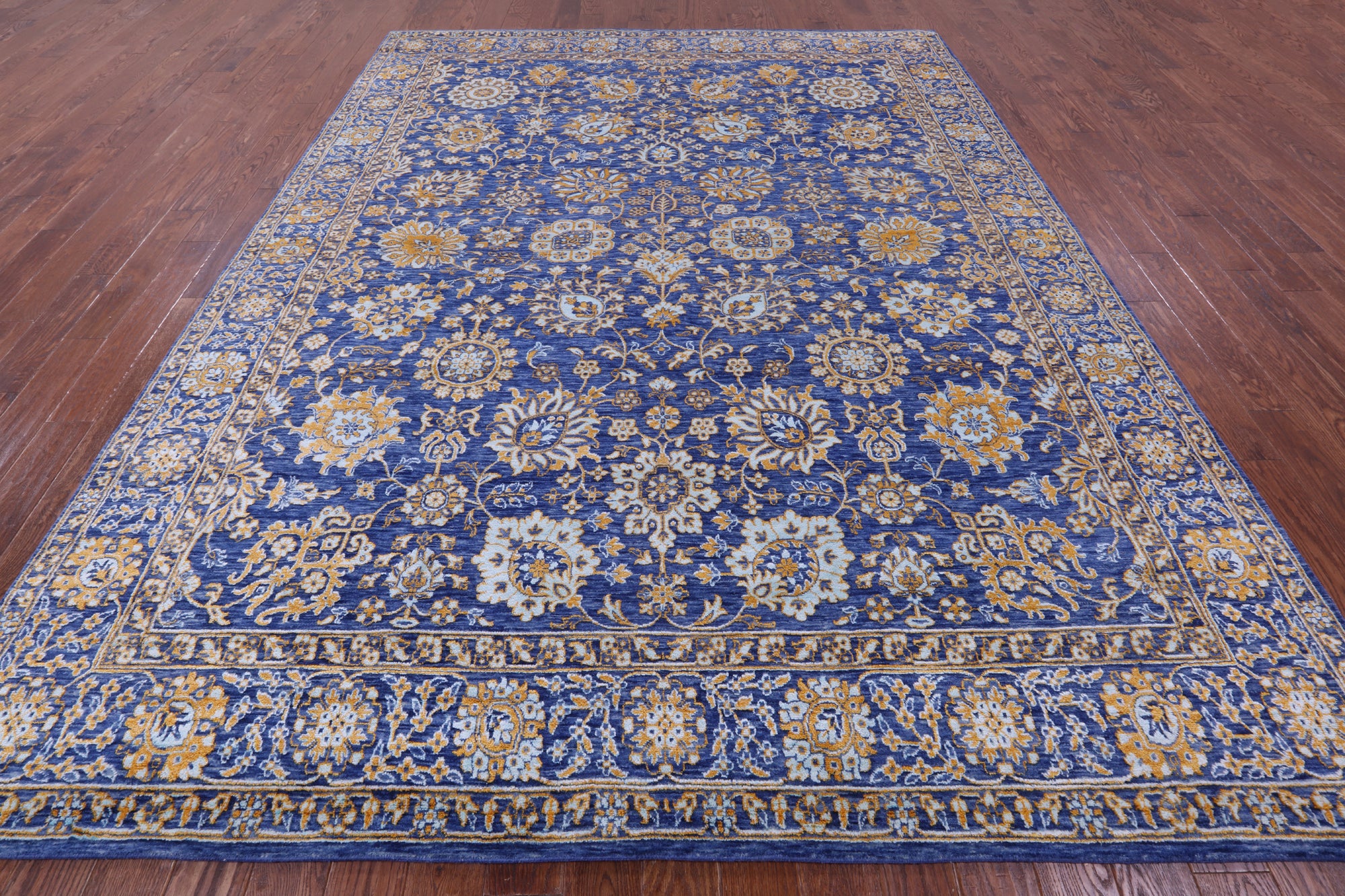 Blue Persian Tabriz Hand Knotted Wool & Silk Rug - 8' 11" X 11' 10" - Golden Nile