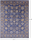 Blue Persian Tabriz Hand Knotted Wool & Silk Rug - 8' 11" X 11' 10" - Golden Nile