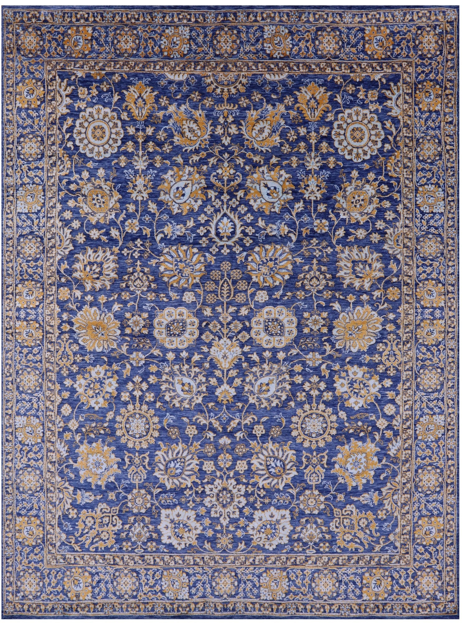 Blue Persian Tabriz Hand Knotted Wool & Silk Rug - 8' 11" X 11' 10" - Golden Nile
