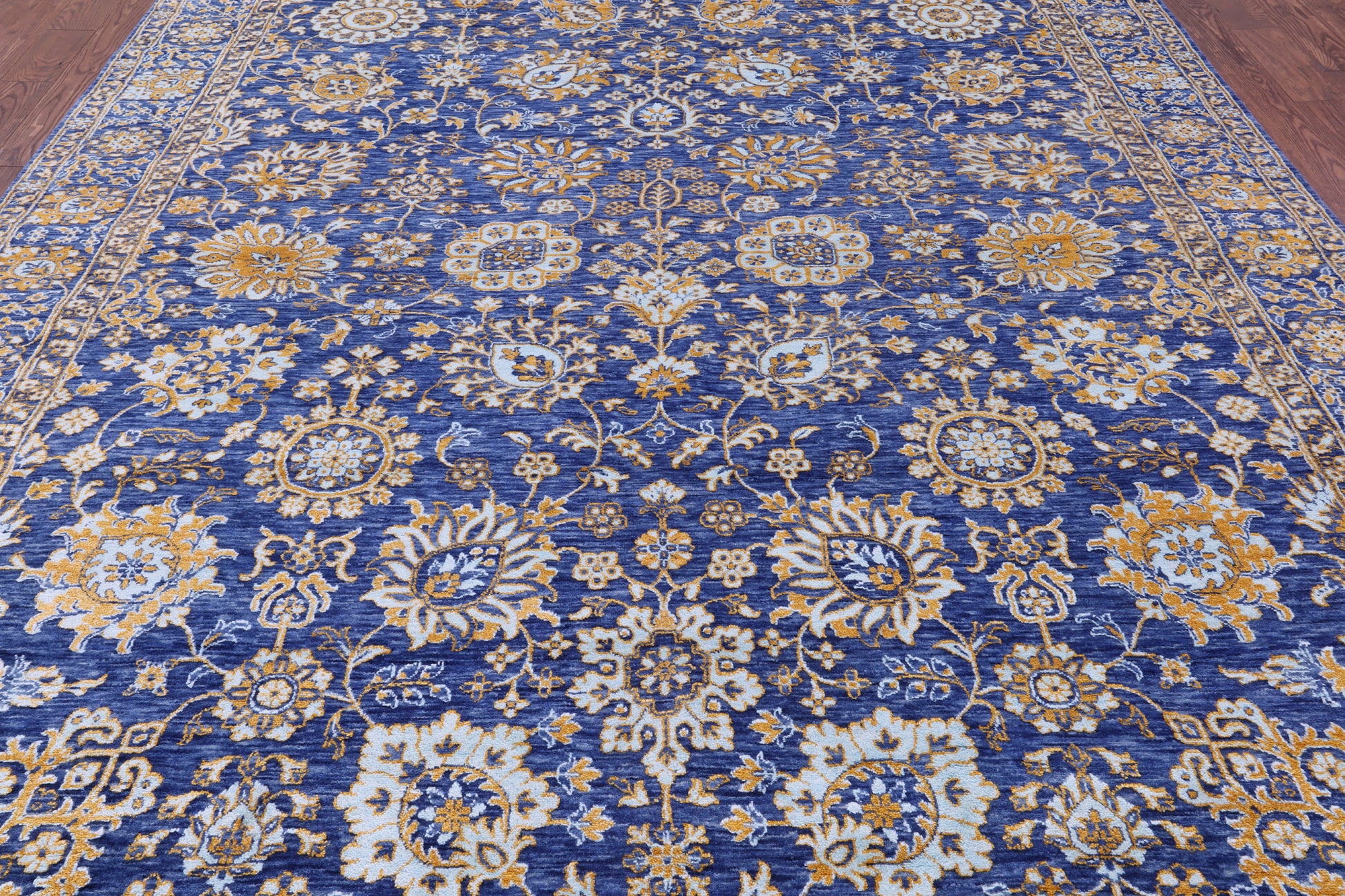 Blue Persian Tabriz Hand Knotted Wool & Silk Rug - 8' 11" X 11' 10" - Golden Nile