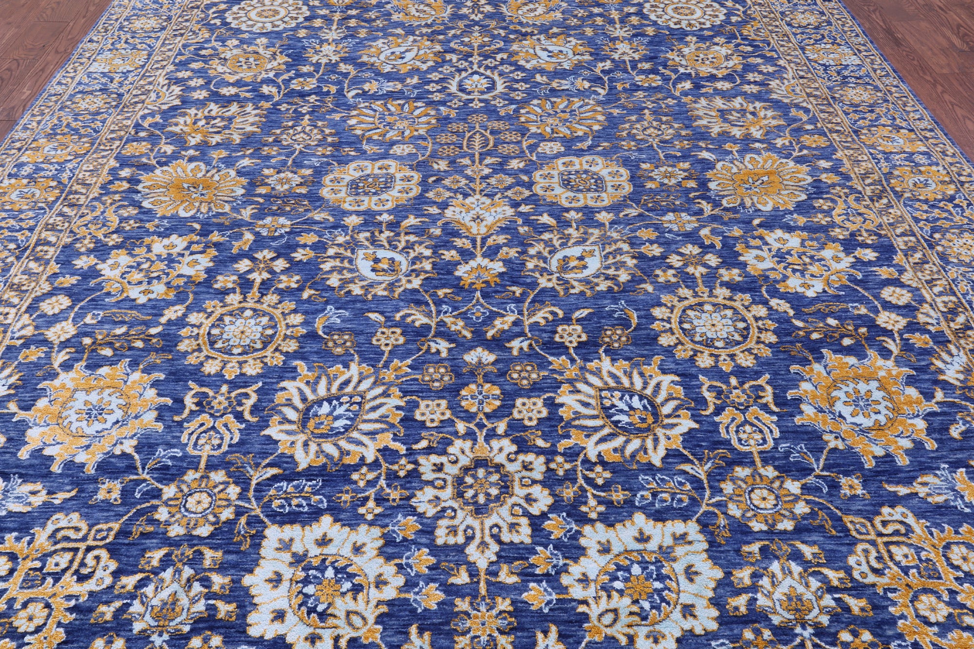 Blue Persian Tabriz Hand Knotted Wool & Silk Rug - 8' 11" X 11' 10" - Golden Nile