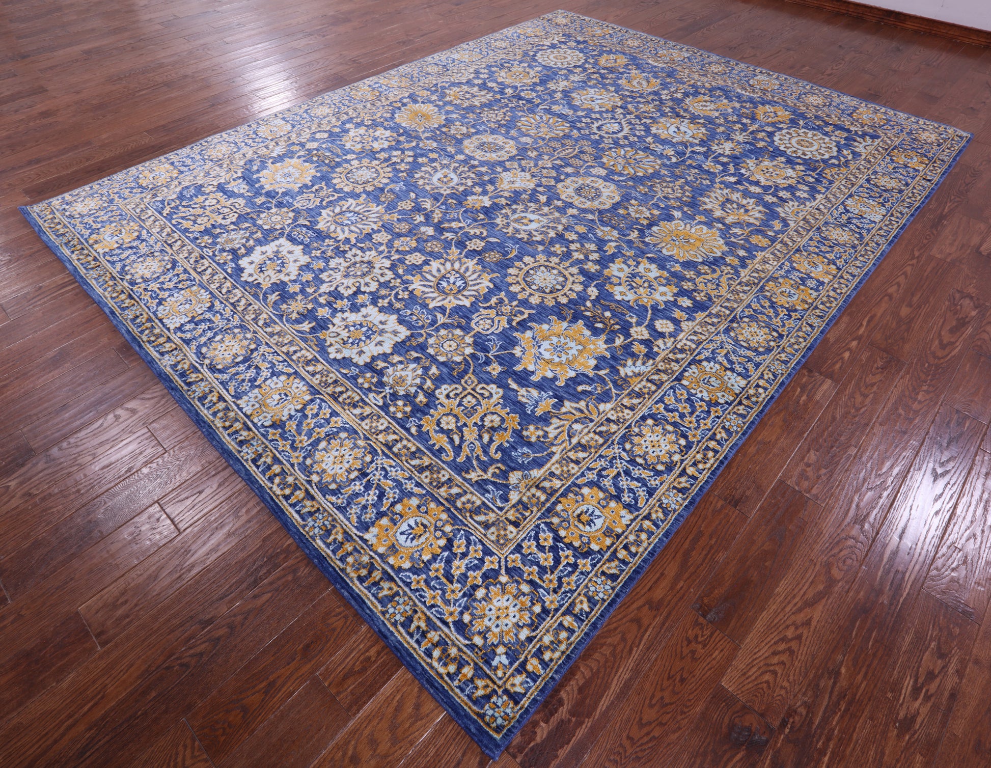 Blue Persian Tabriz Hand Knotted Wool & Silk Rug - 8' 11" X 11' 10" - Golden Nile