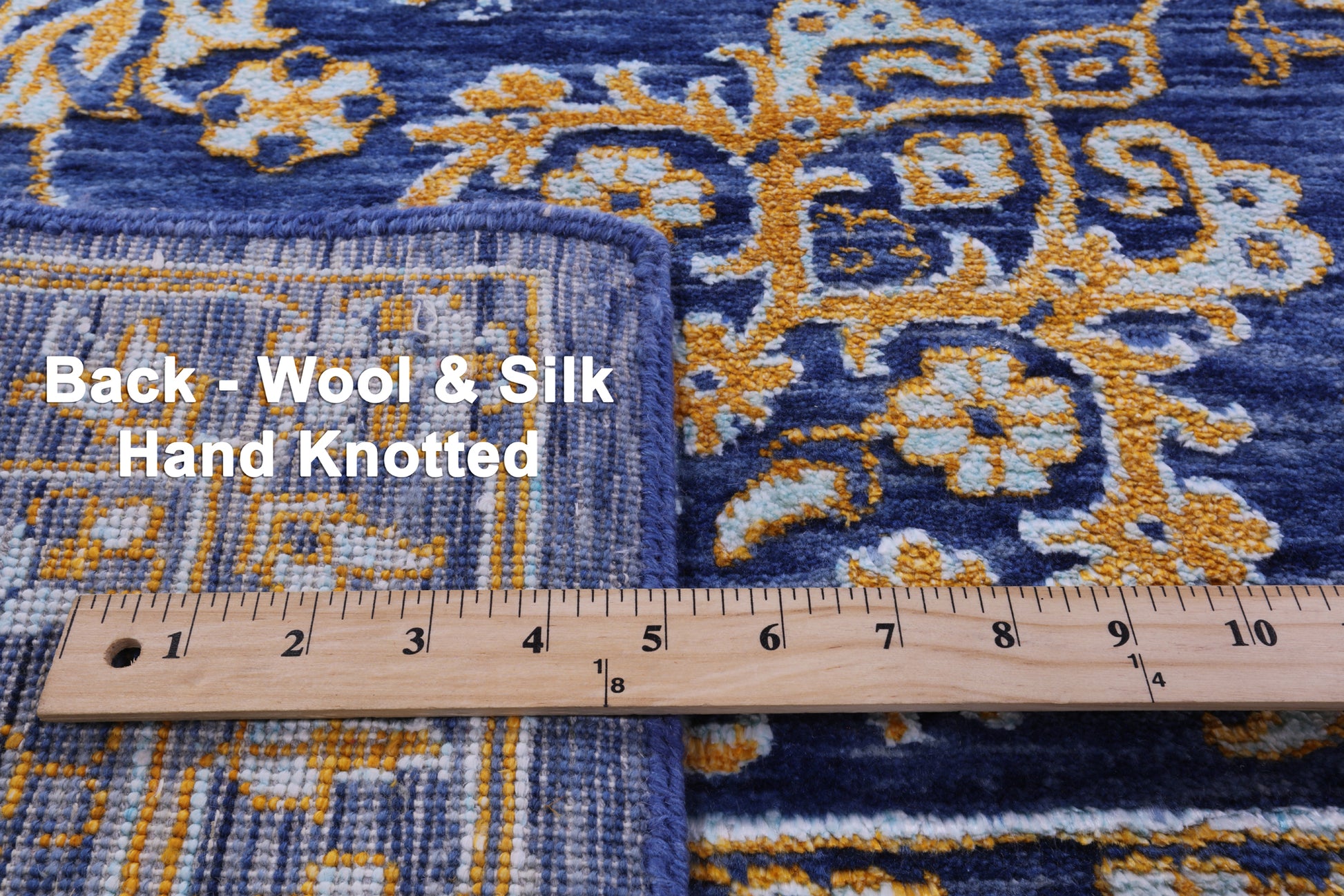 Blue Persian Tabriz Hand Knotted Wool & Silk Rug - 8' 11" X 11' 10" - Golden Nile