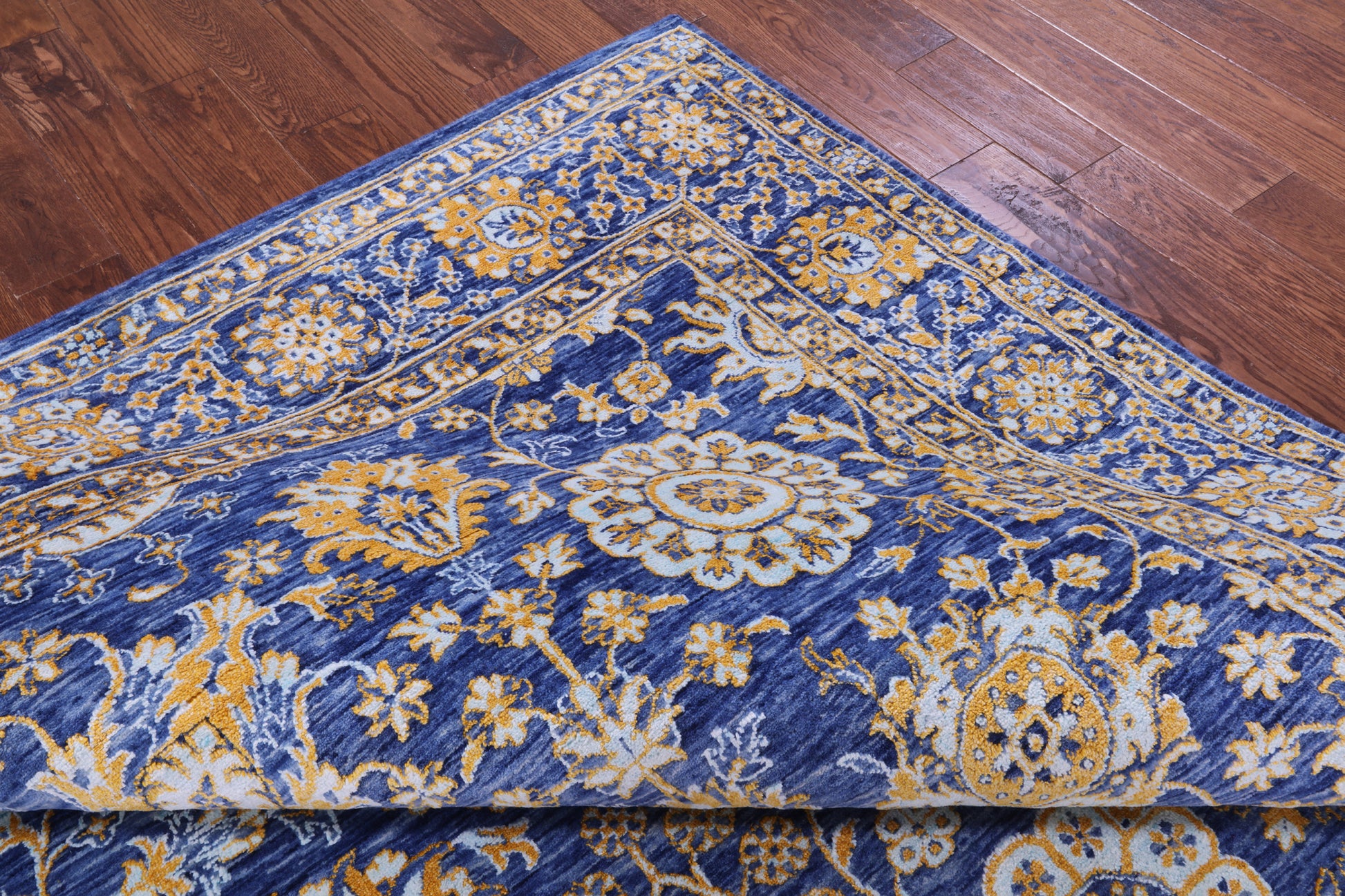 Blue Persian Tabriz Hand Knotted Wool & Silk Rug - 8' 11" X 11' 10" - Golden Nile