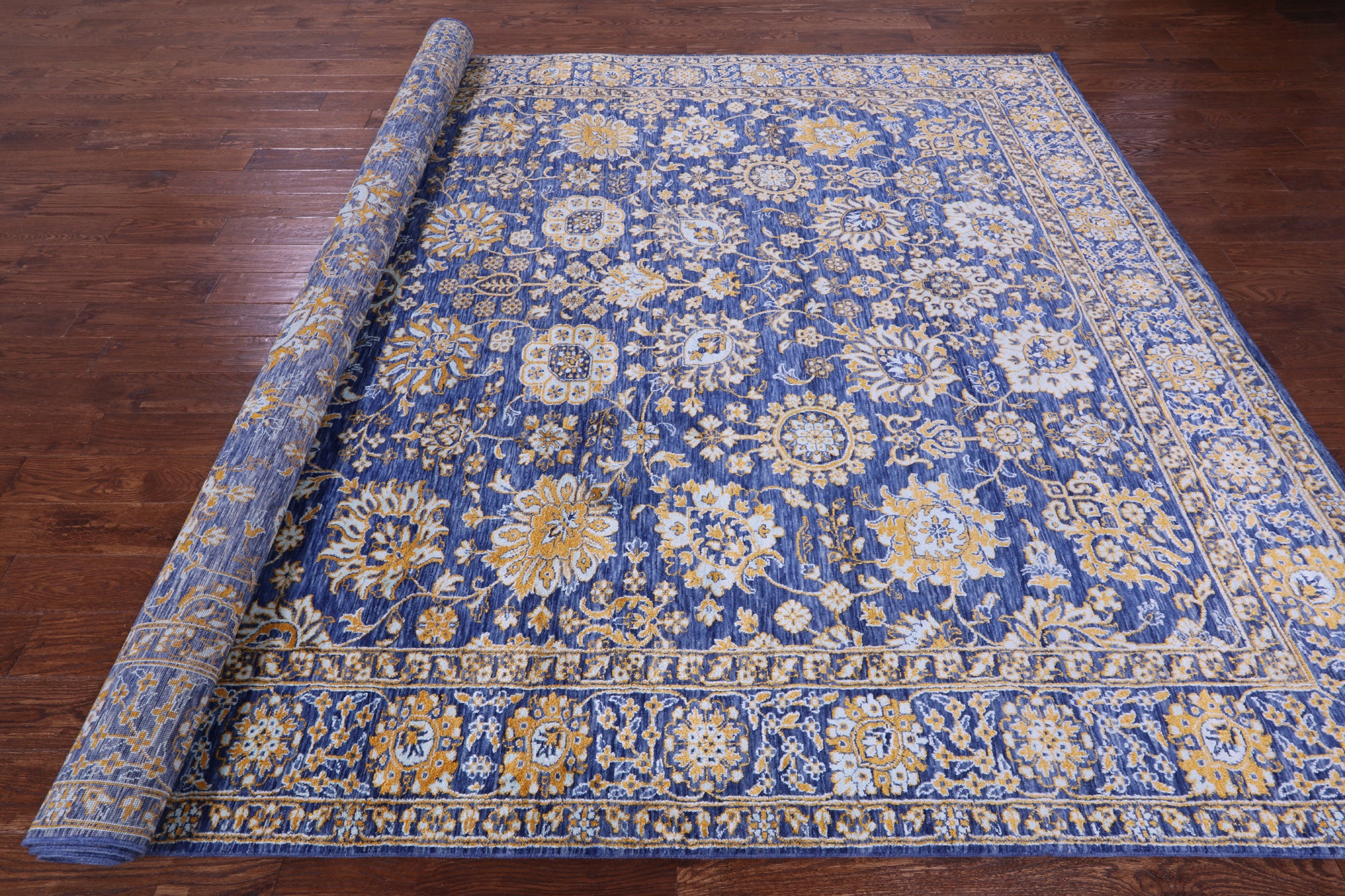 Blue Persian Tabriz Hand Knotted Wool & Silk Rug - 8' 11" X 11' 10" - Golden Nile