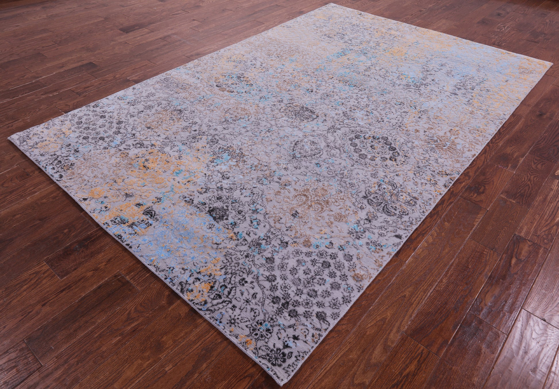 Grey Persian Tabriz Hand Knotted Wool & Silk Rug - 6' 1" X 9' 4" - Golden Nile