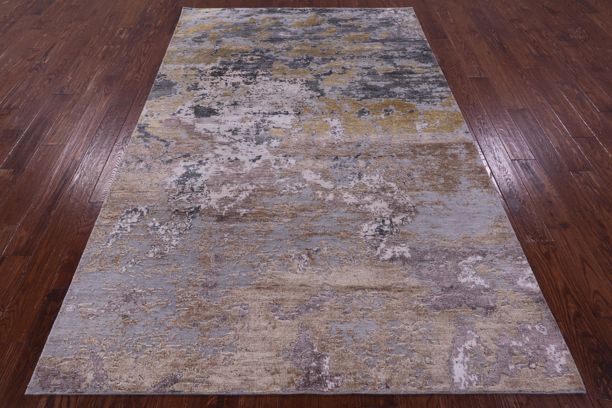 Abstract Contemporary Hand Knotted Wool & Silk Rug - 5' 11" X 9' 0" - Golden Nile