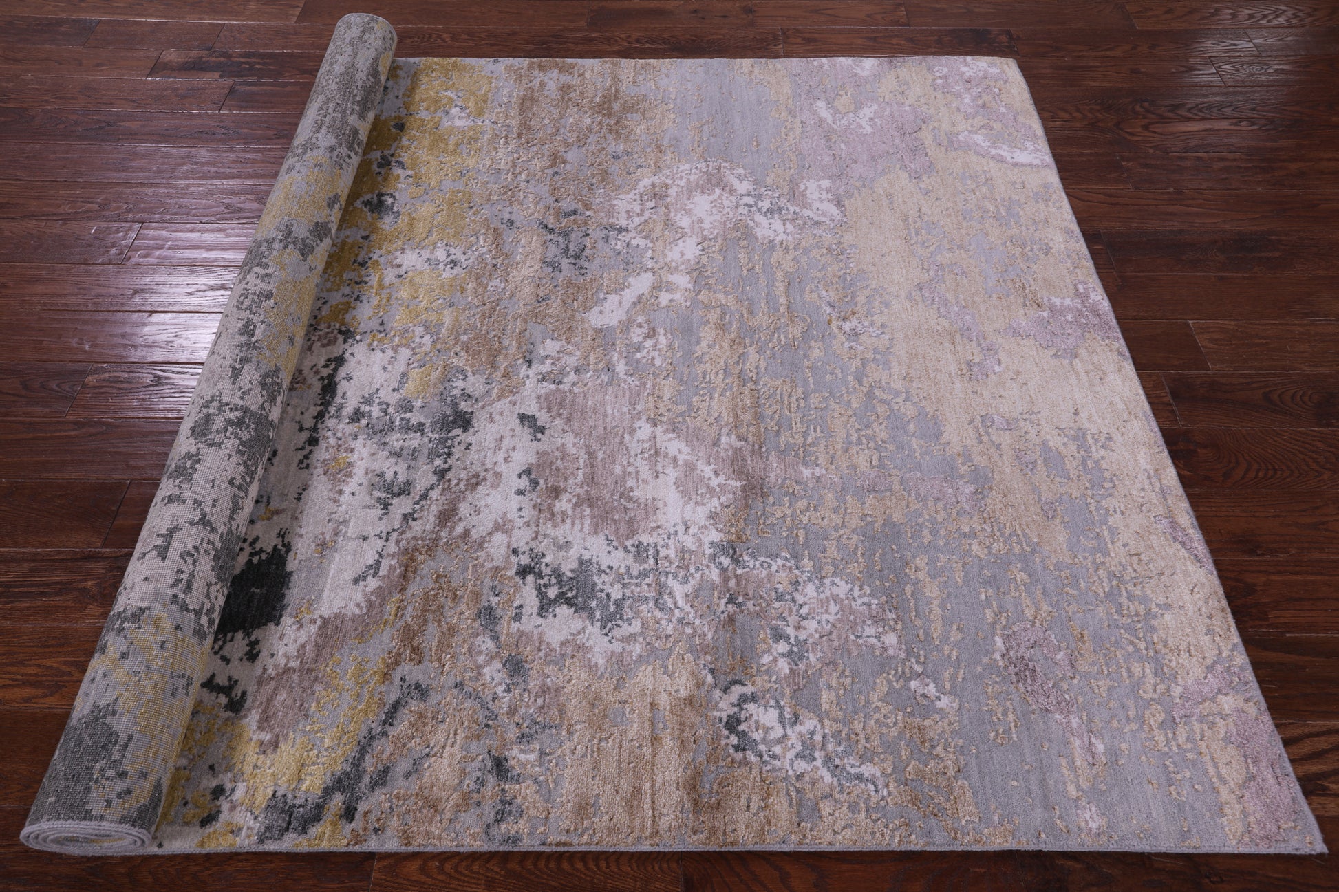 Abstract Contemporary Hand Knotted Wool & Silk Rug - 5' 11" X 9' 0" - Golden Nile