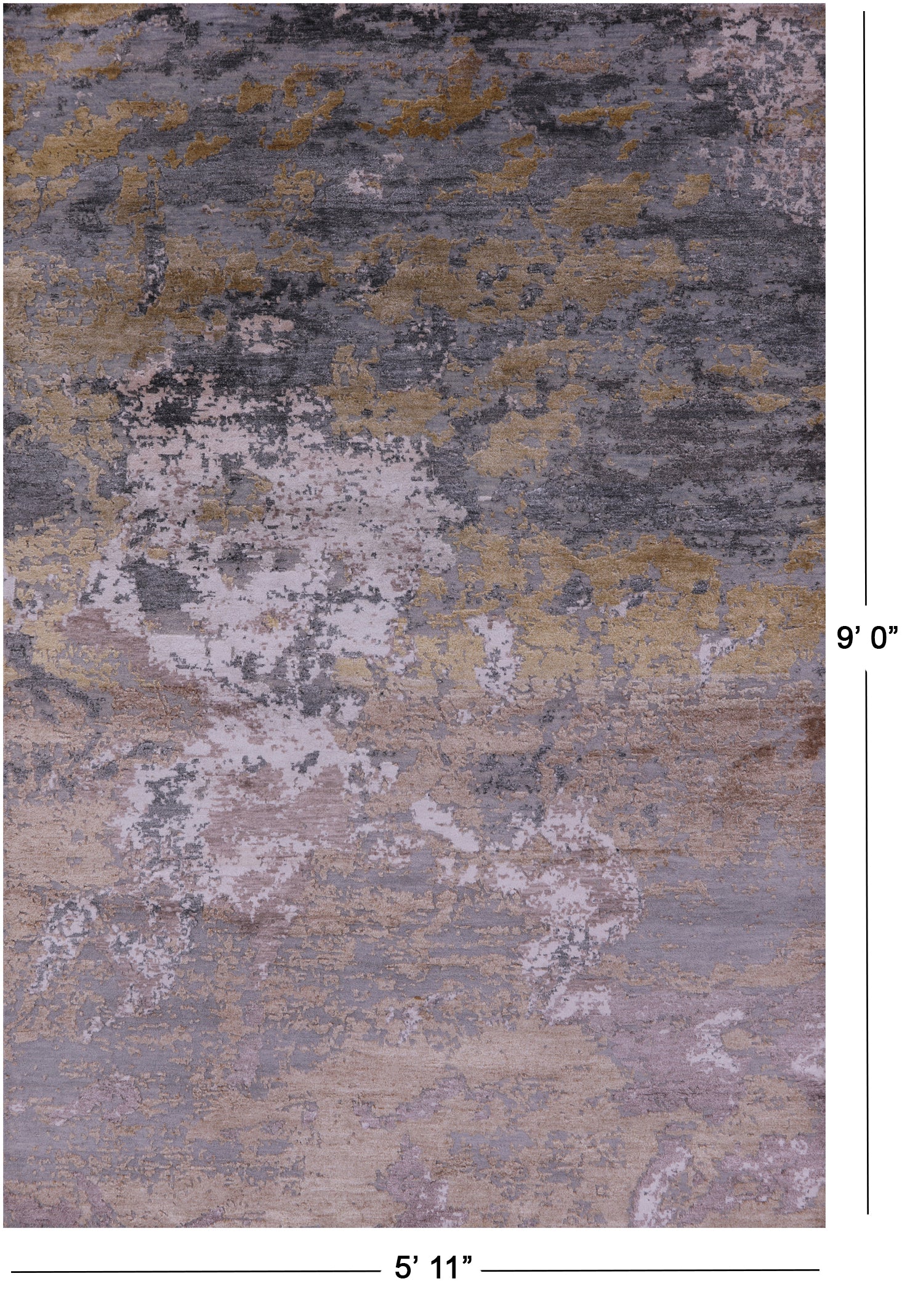 Abstract Contemporary Hand Knotted Wool & Silk Rug - 5' 11" X 9' 0" - Golden Nile