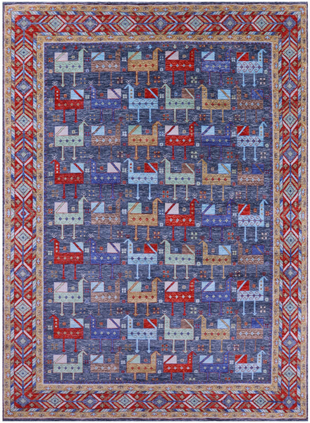 Blue Persian Fine Serapi Hand Knotted Wool Rug - 9' 1" X 12' 3" - Golden Nile