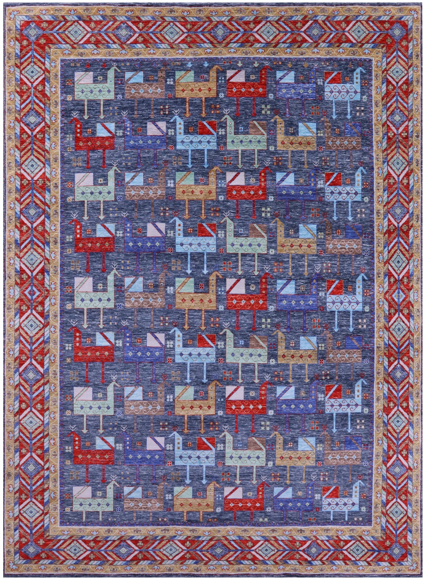 Blue Persian Fine Serapi Hand Knotted Wool Rug - 9' 1" X 12' 3" - Golden Nile