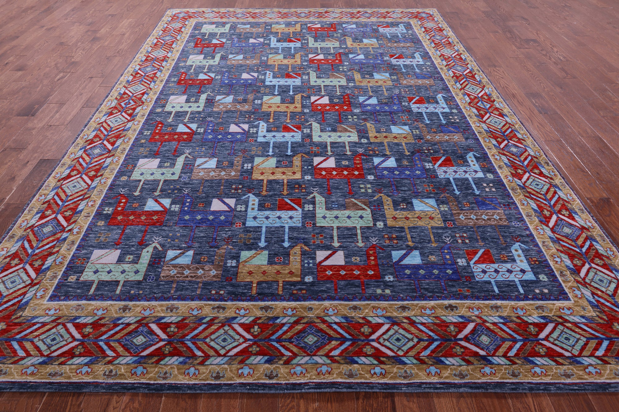 Blue Persian Fine Serapi Hand Knotted Wool Rug - 9' 1" X 12' 3" - Golden Nile