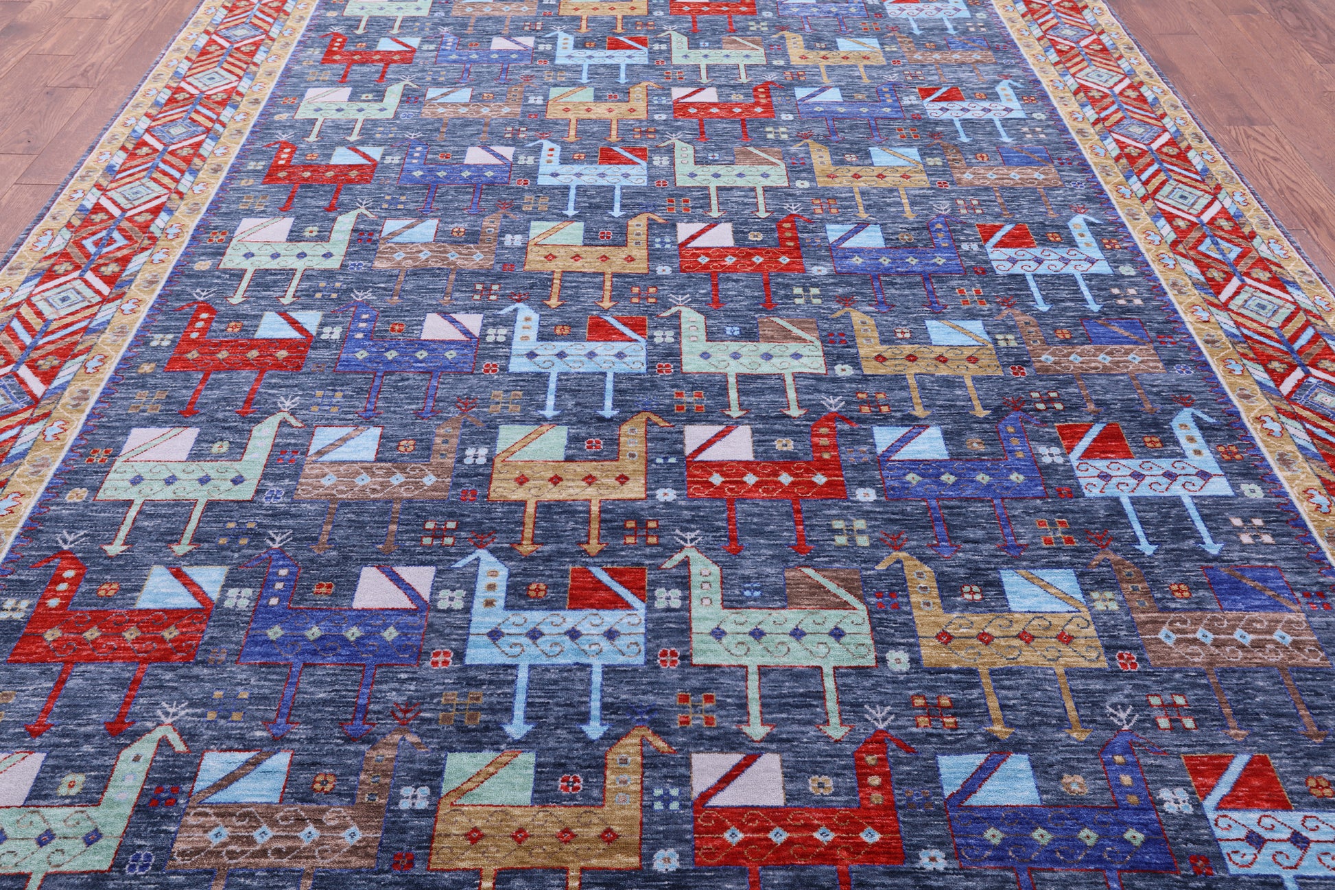 Blue Persian Fine Serapi Hand Knotted Wool Rug - 9' 1" X 12' 3" - Golden Nile
