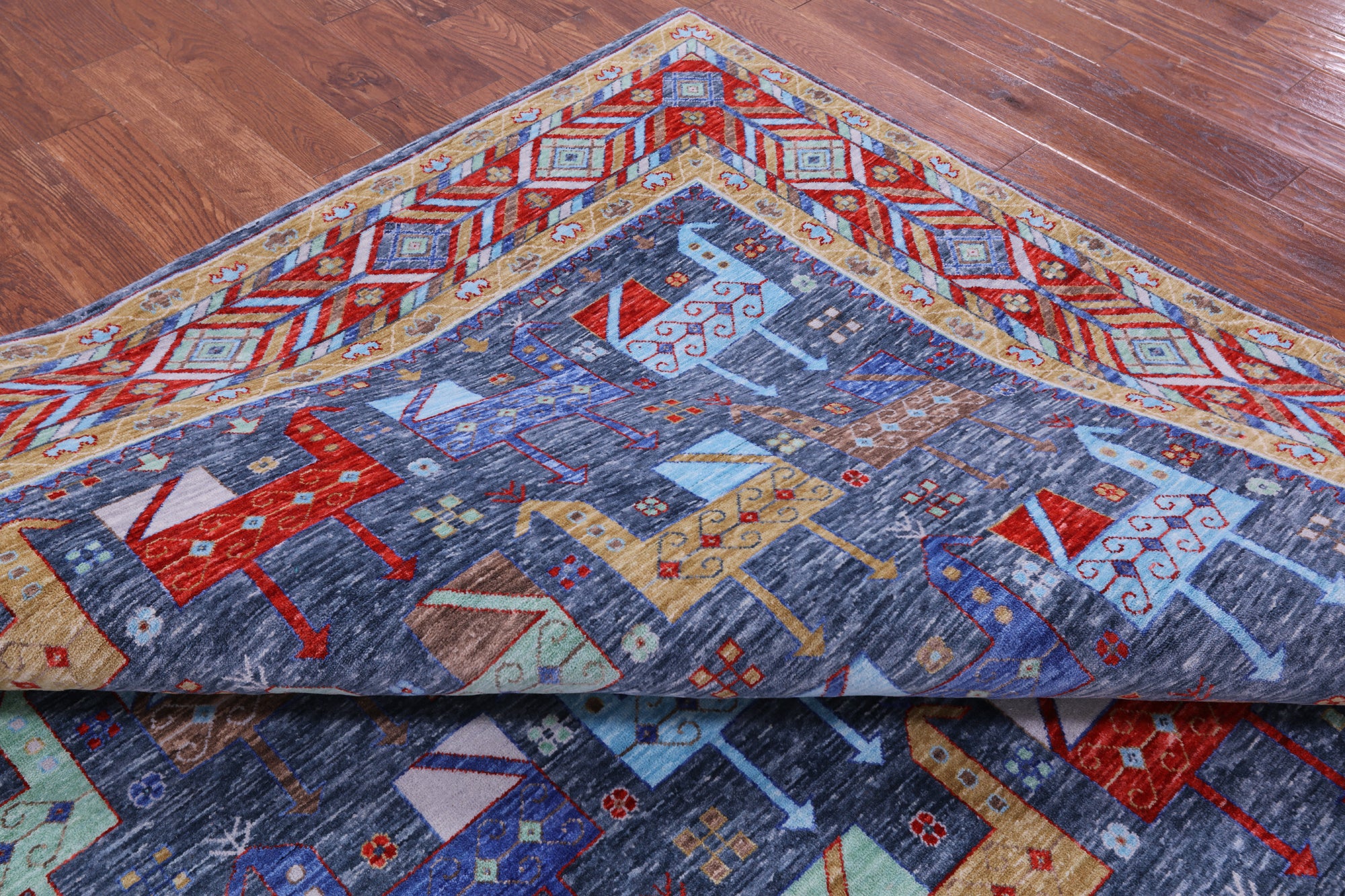 Blue Persian Fine Serapi Hand Knotted Wool Rug - 9' 1" X 12' 3" - Golden Nile
